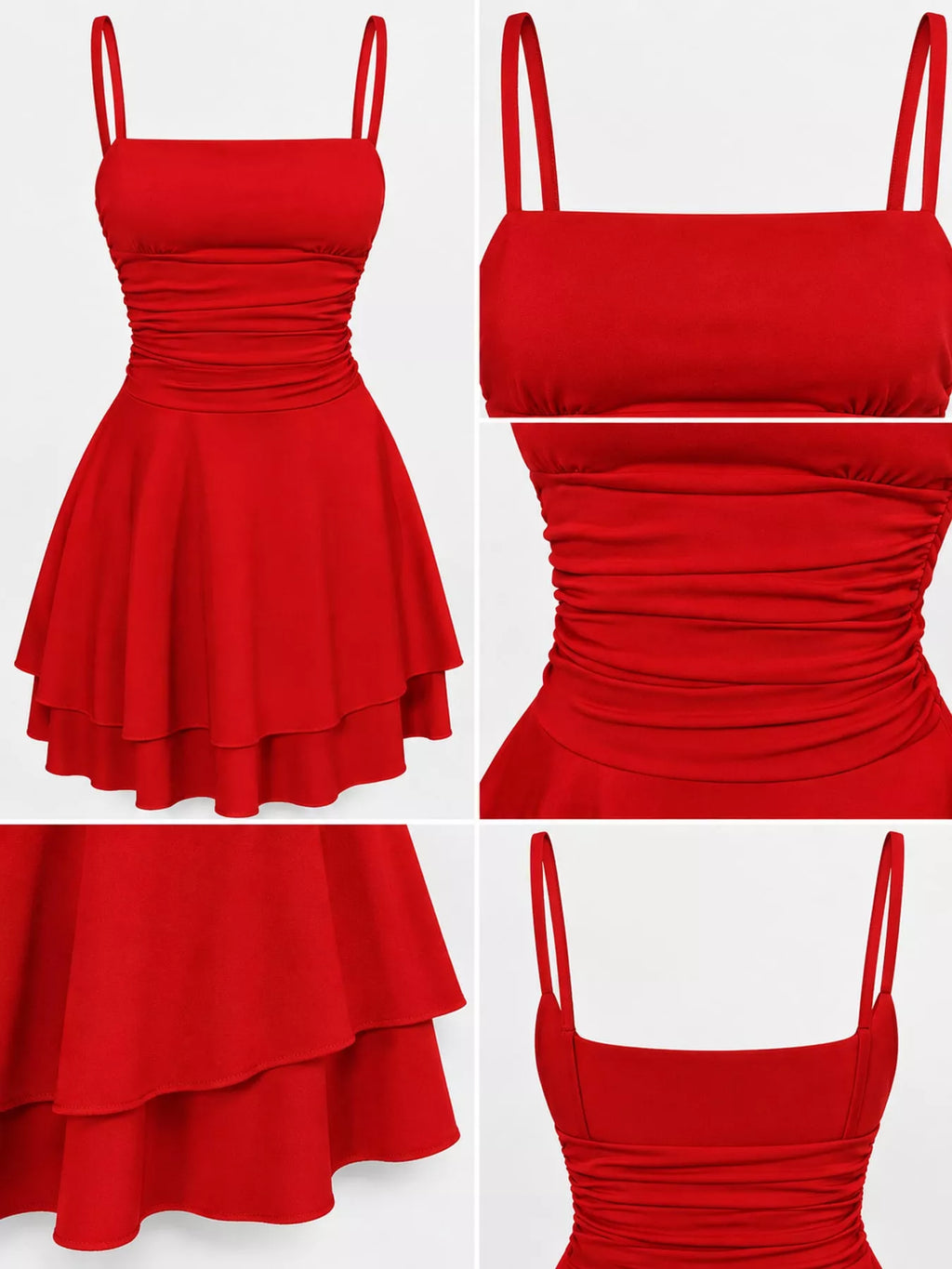 Ruched Spaghetti Strap Layered Mini Dress