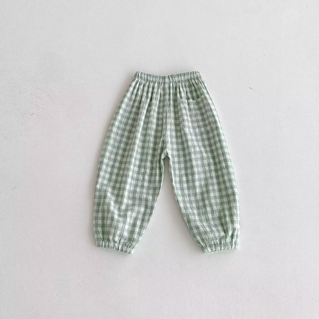 Ins Summer Children's Plaid Trousers Thin Linen Style