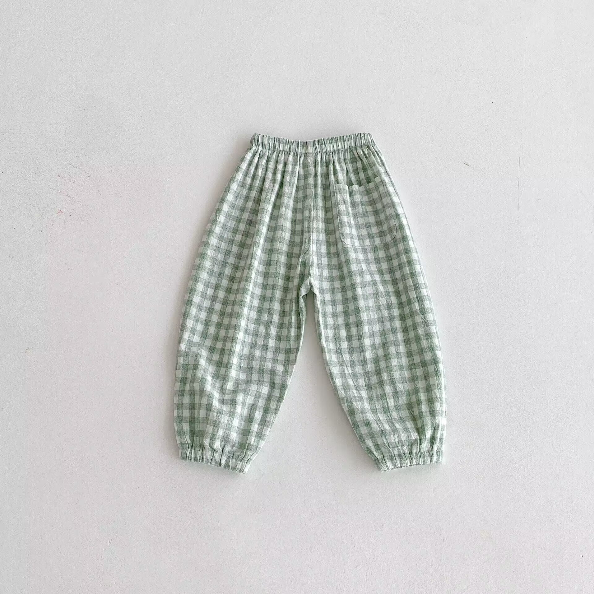 Ins Summer Children's Plaid Trousers Thin Linen Style
