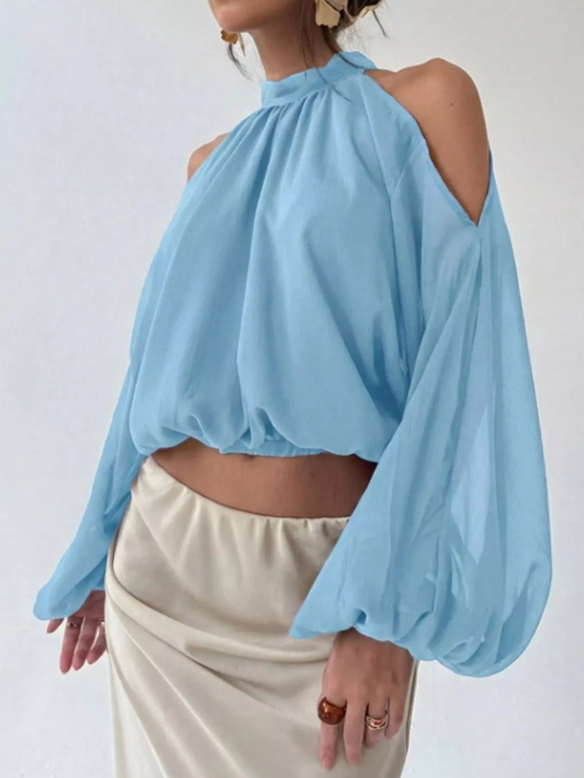 Cold-Shoulder Long Sleeve Blouse