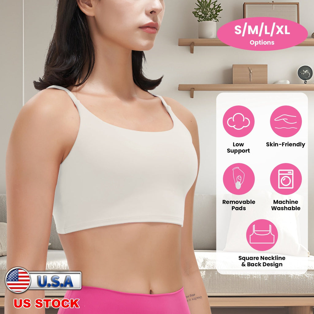 Women Sport Bras with Removable Pads, Low-Impact Square Neck
