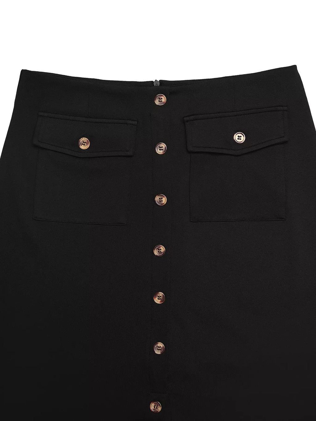 Button-Front Pocketed Midi Skirt