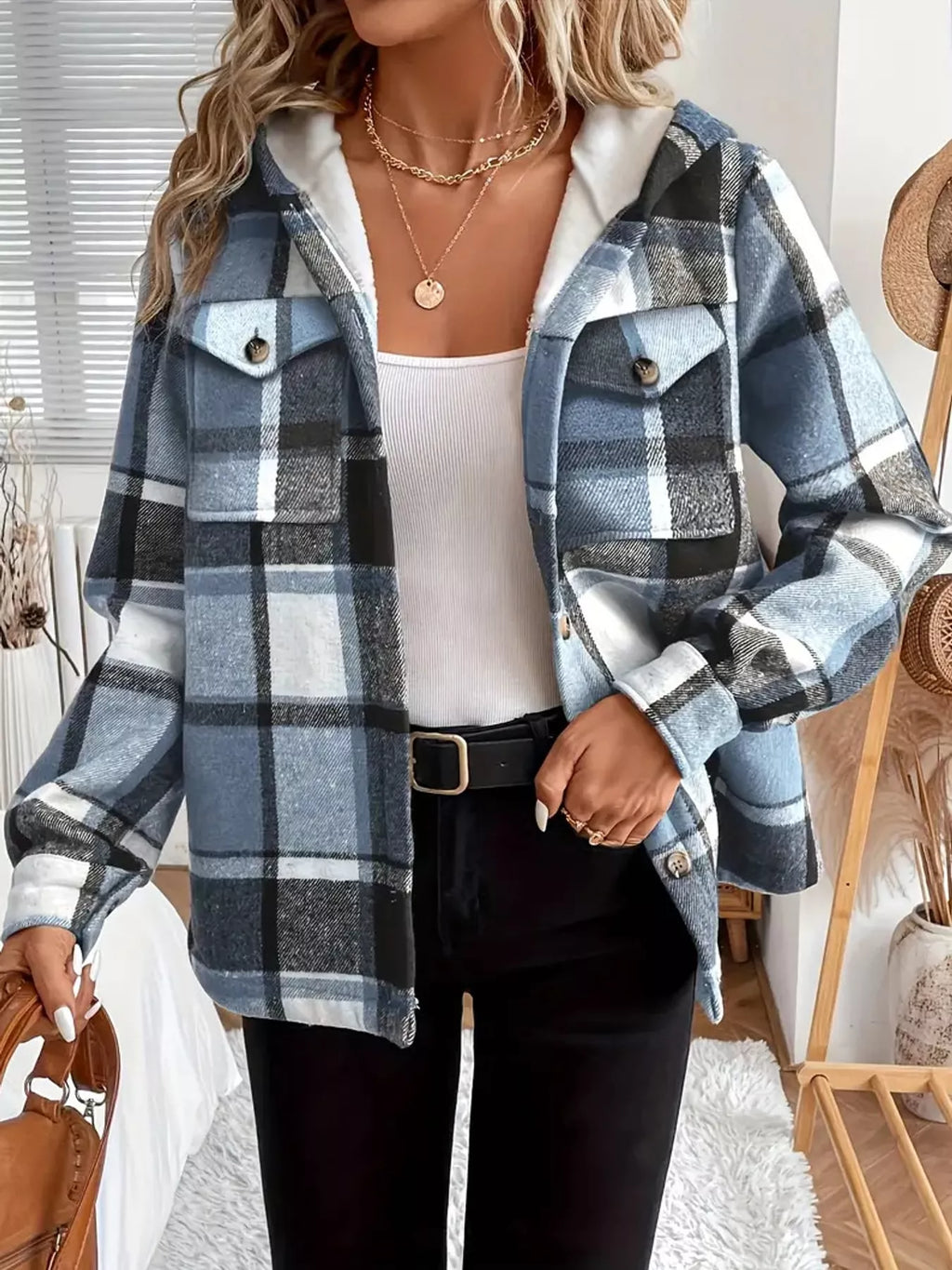 Fleece-Lined Plaid Button Up Shacket