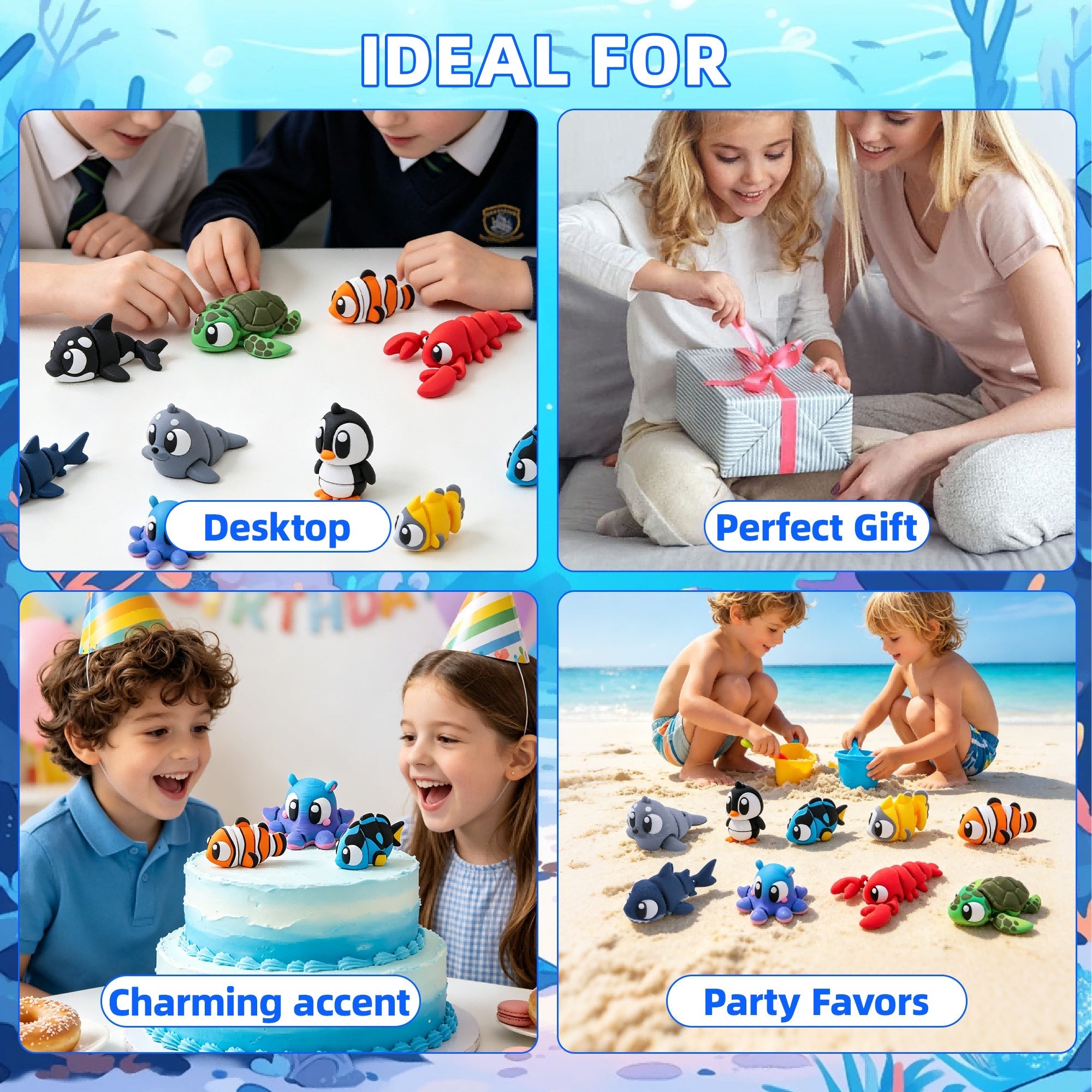 10PCS 3D Printed Mini Ocean Animal Figures Set