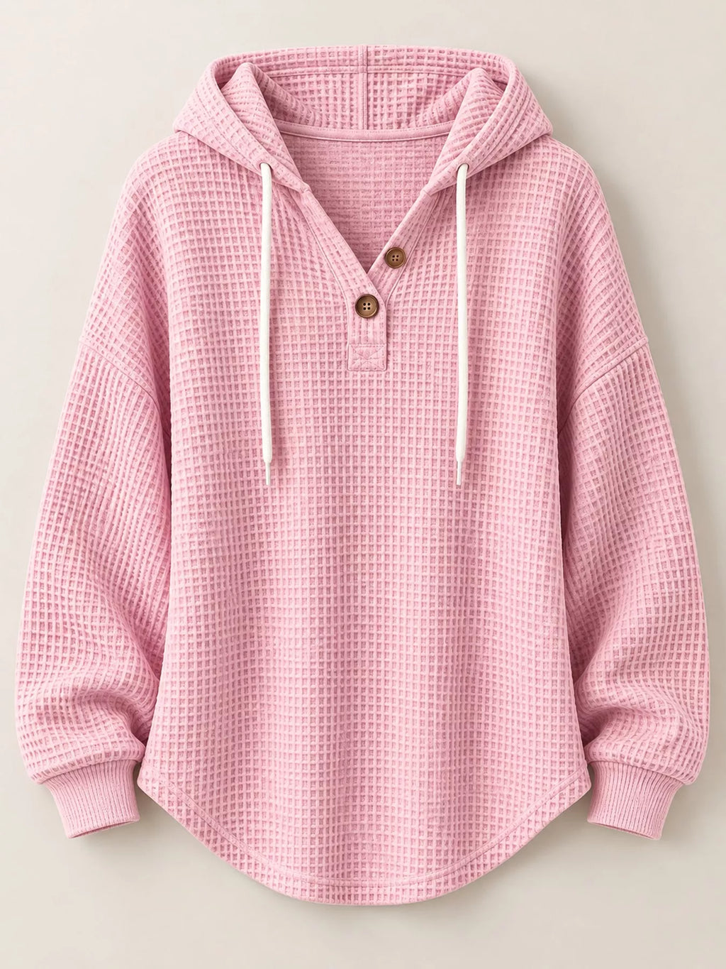 Full Size Waffle Knit Button Detail Hoodie Plus Size