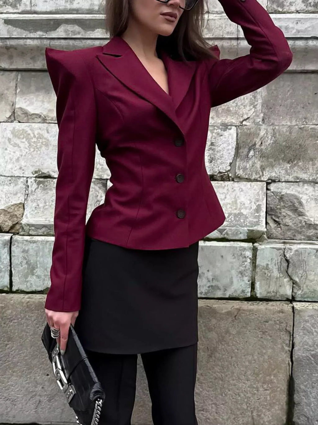 Sharp-Shouldered Tailored Long Sleeve Blazer
