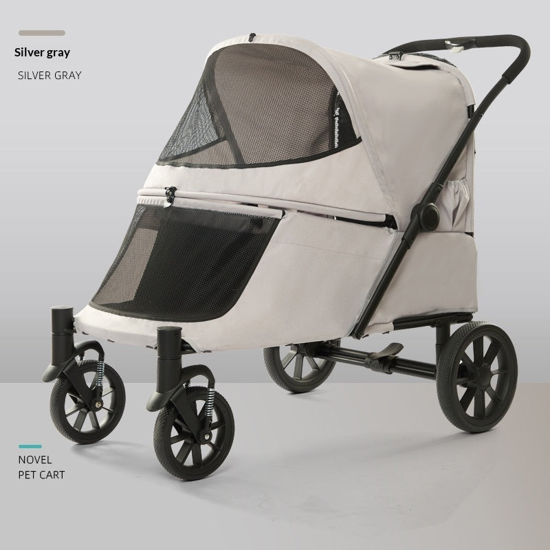 Foldable Covered Pet Stroller With Ramp For Senior Cats And Small Dogs With Mobility Issues
