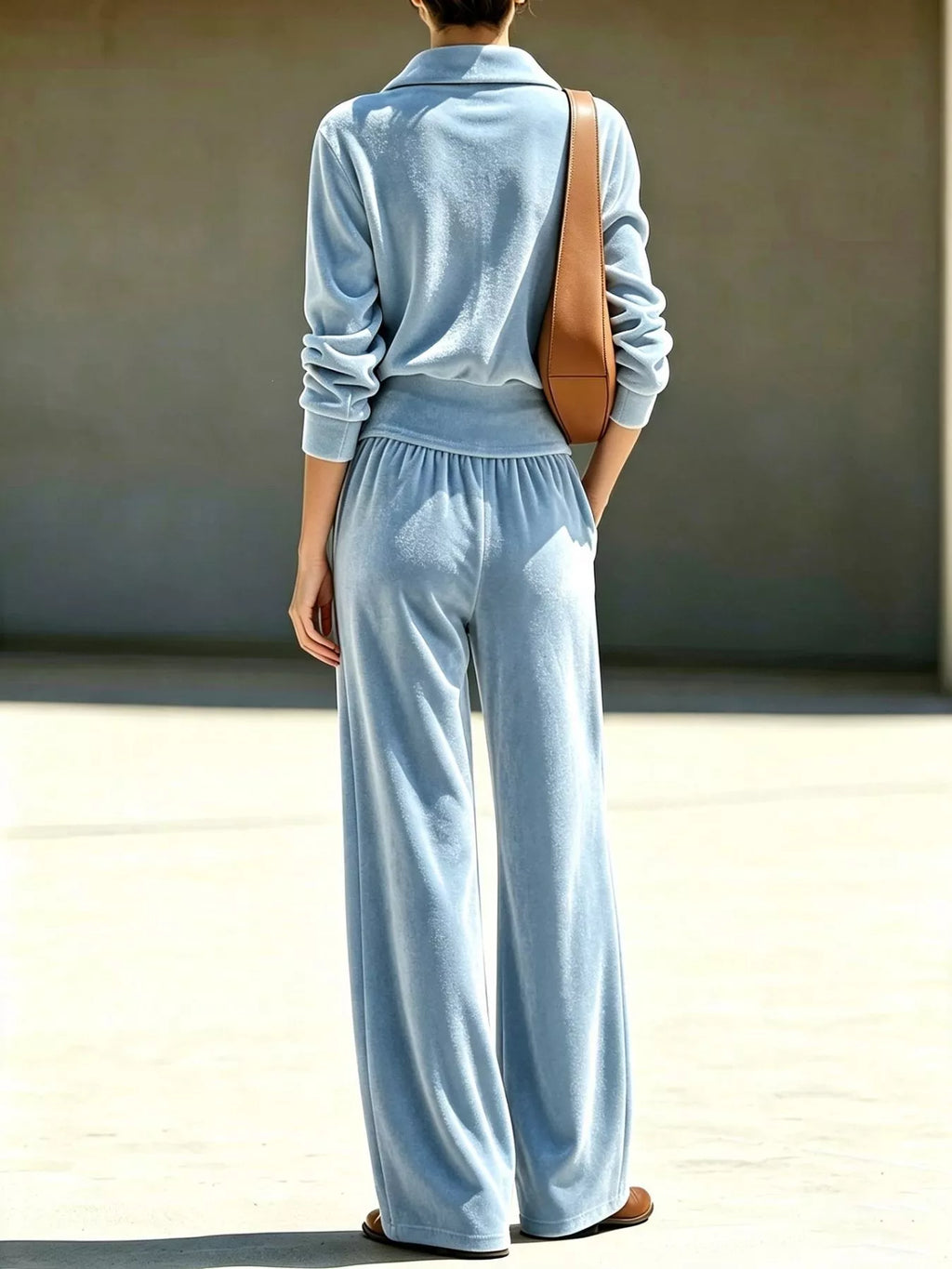 Full Size Half Zip Sweatshirt and Wide-Leg Pants Set Plus Size