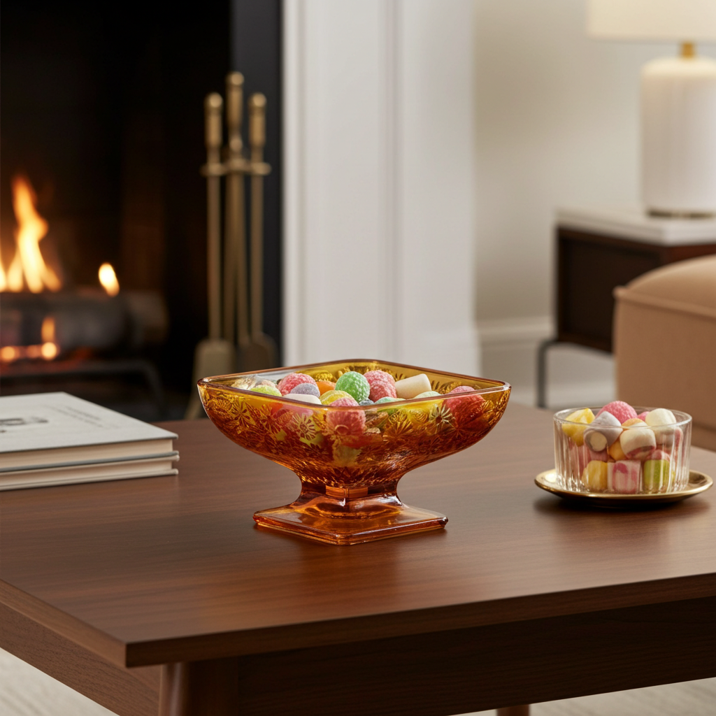 Indiana Glass Amber Carnival Glass Pedestal Candy Dish – Diamond Form