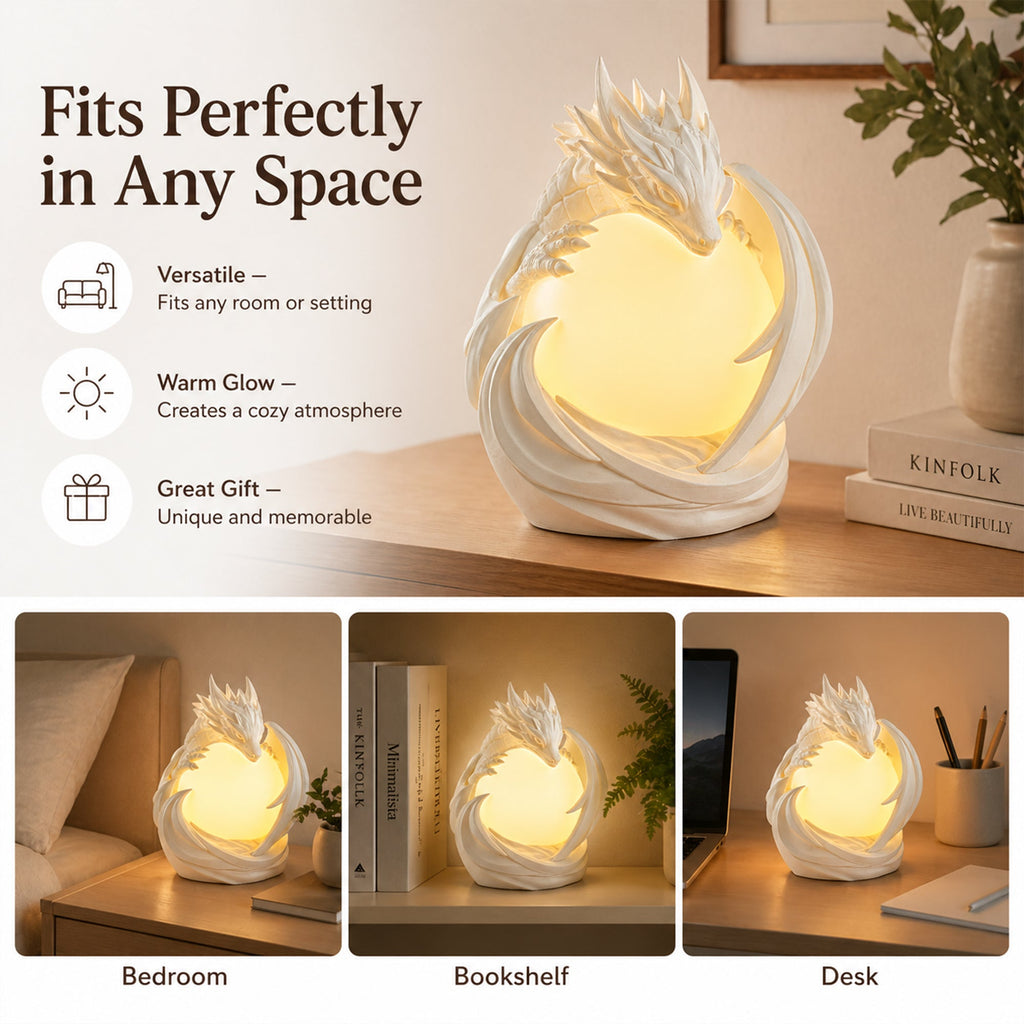 3D Printed Dragon Ambient Table Lamp, Warm Glow Decorative Night Light, Sculptural Desk Lamp For Bedroom, Bookshelf And Home Decor