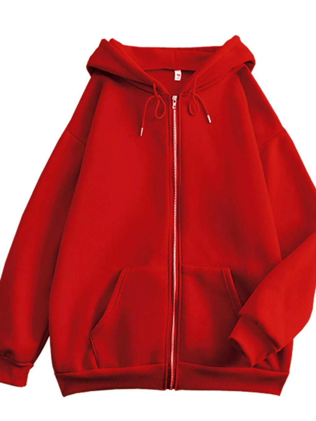 Full Size Oversized Solid Zip-Up Hoodie with Drawstring Plus Size