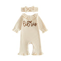 Embroidered Lotus-leaf Collar Long-sleeve Jumpsuit Headband