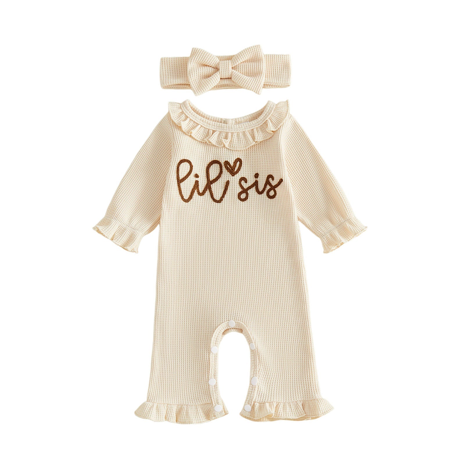 Embroidered Lotus-leaf Collar Long-sleeve Jumpsuit Headband