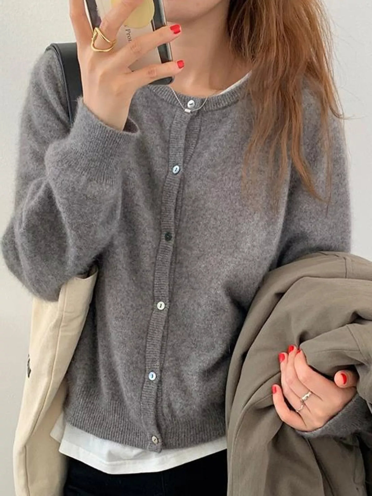 Crew Neck Button-Down Knit Cardigan