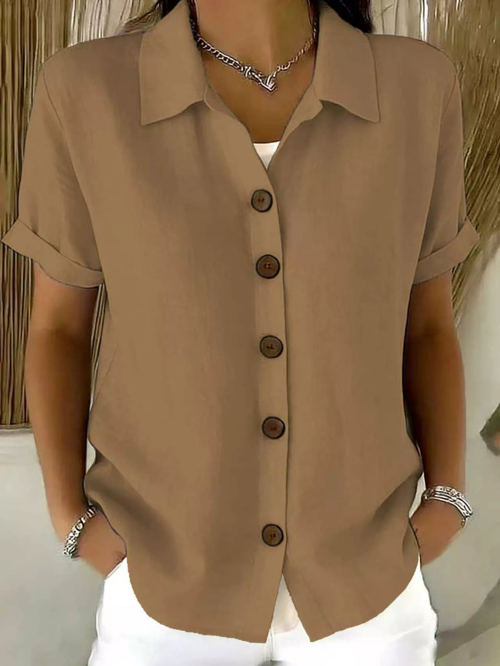 Full Size Button-Down Short Sleeve Shirt Plus Size