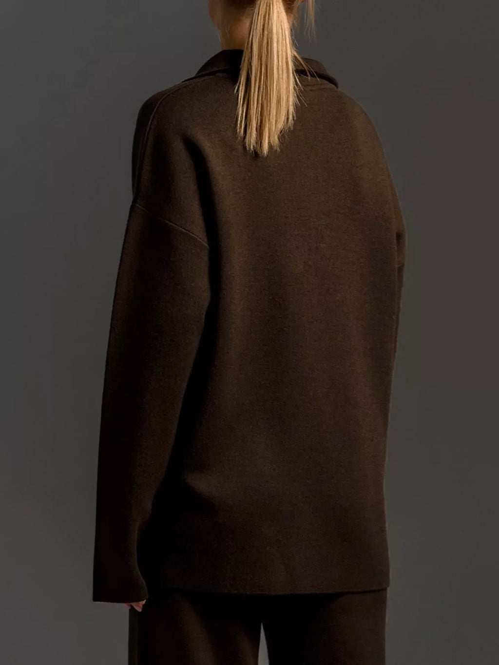 Polo Collar Top and Wide-Leg Pants Set