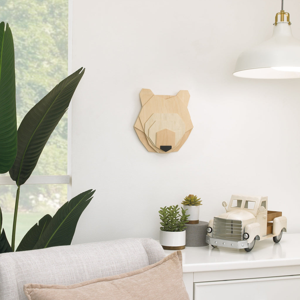 Bear Head Layered Natural Wood Nursery Wall DÃ©cor