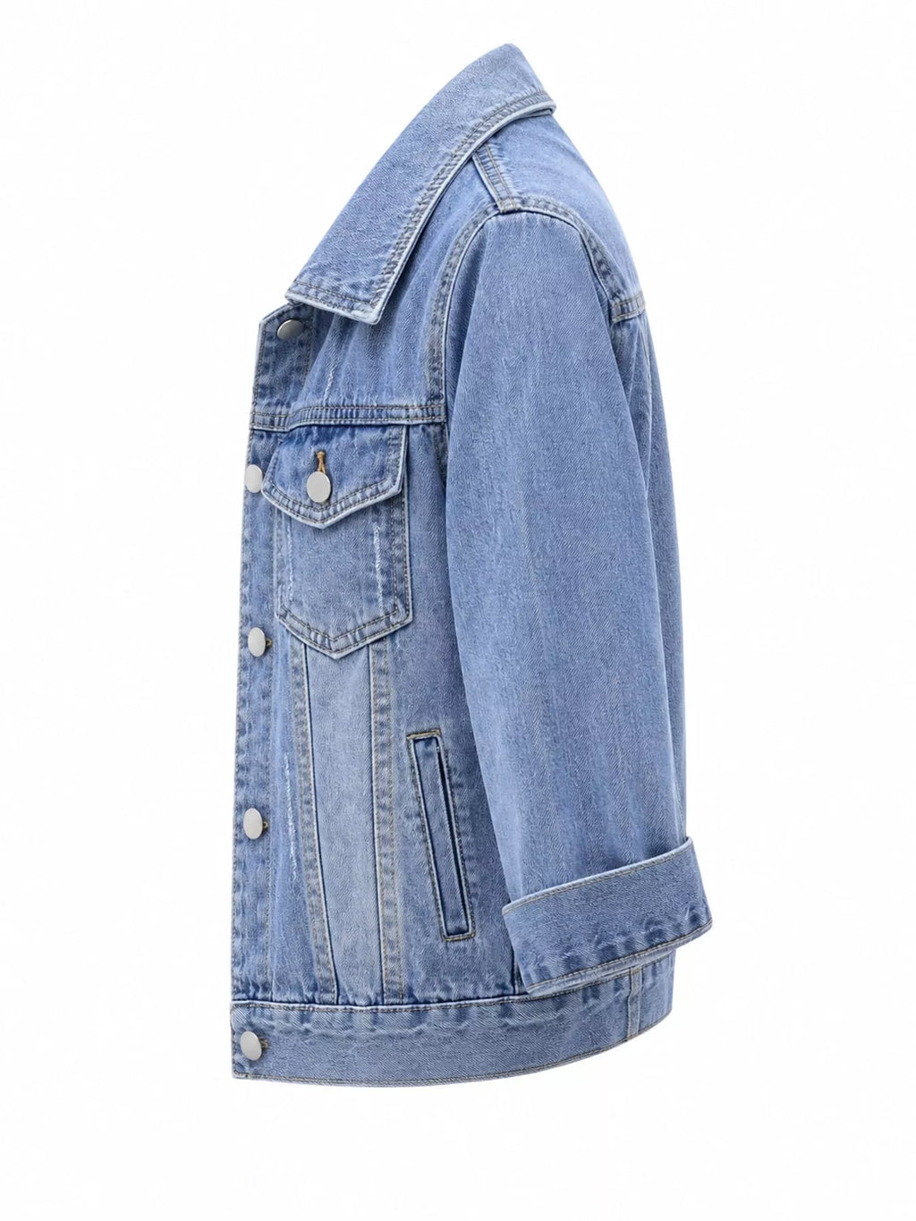 Full Size Distressed Mid-Sleeve Denim Jacket Plus Size