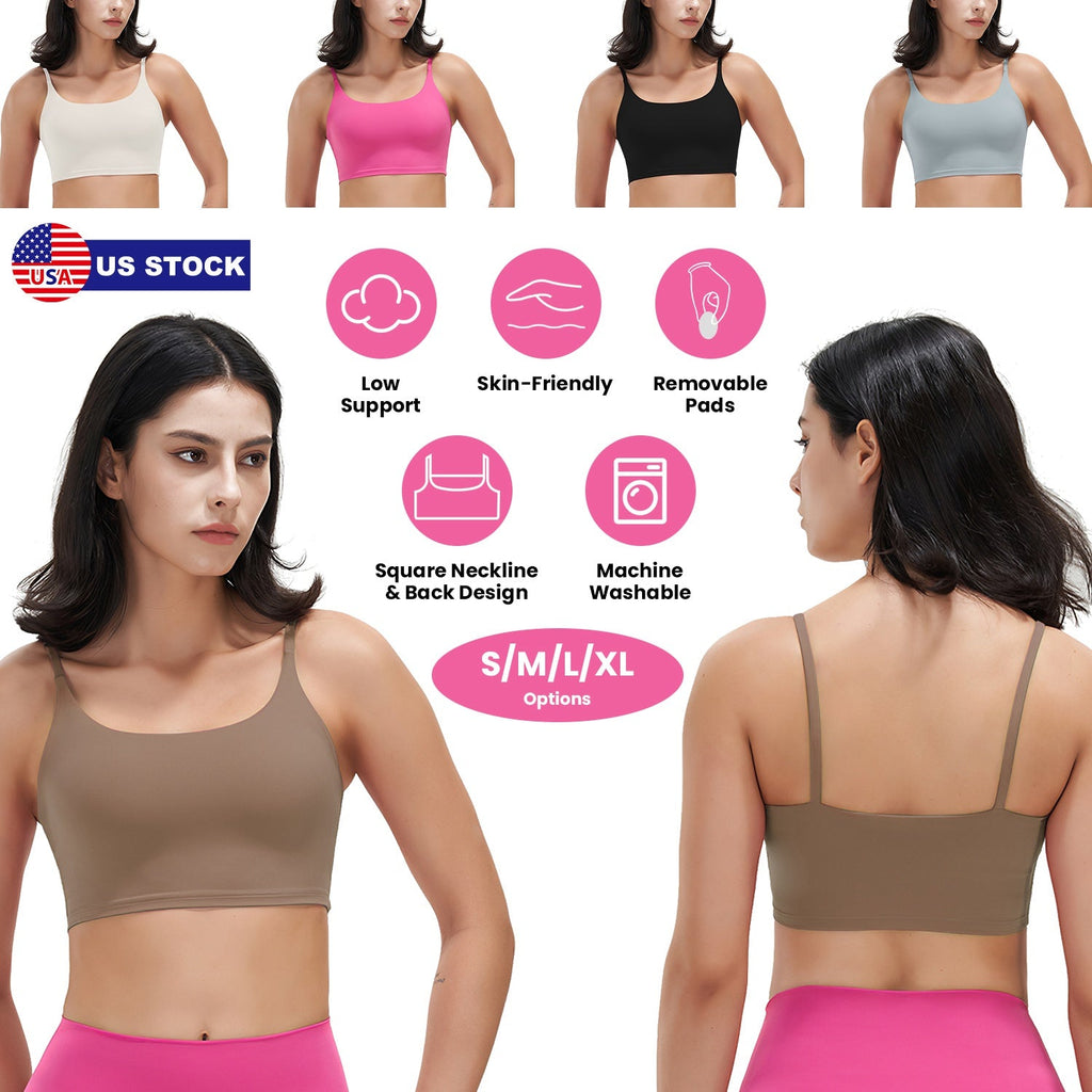 Women Sport Bras with Removable Pads, Low-Impact Square Neck