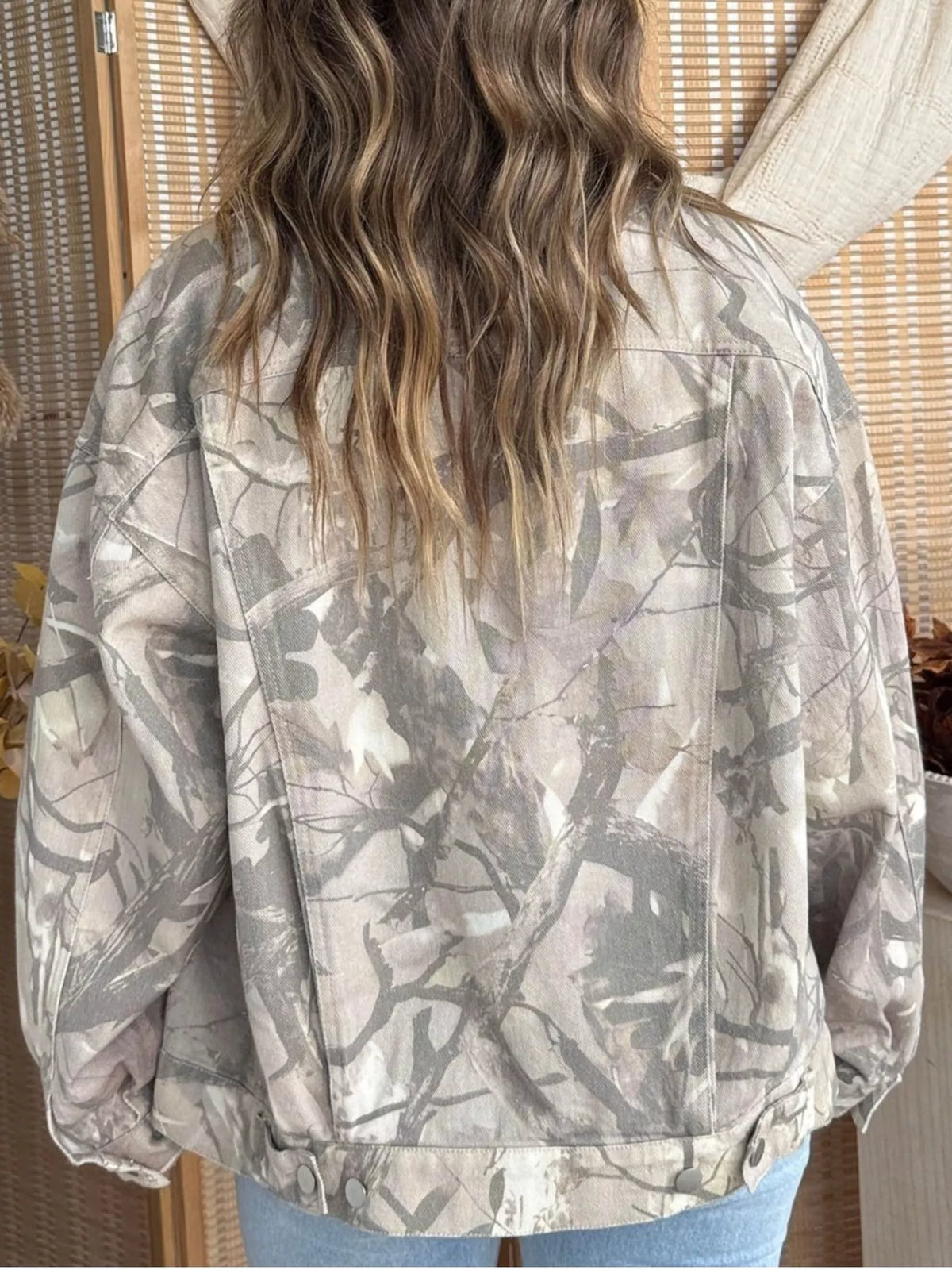 Printed Button Up Denim Jacket