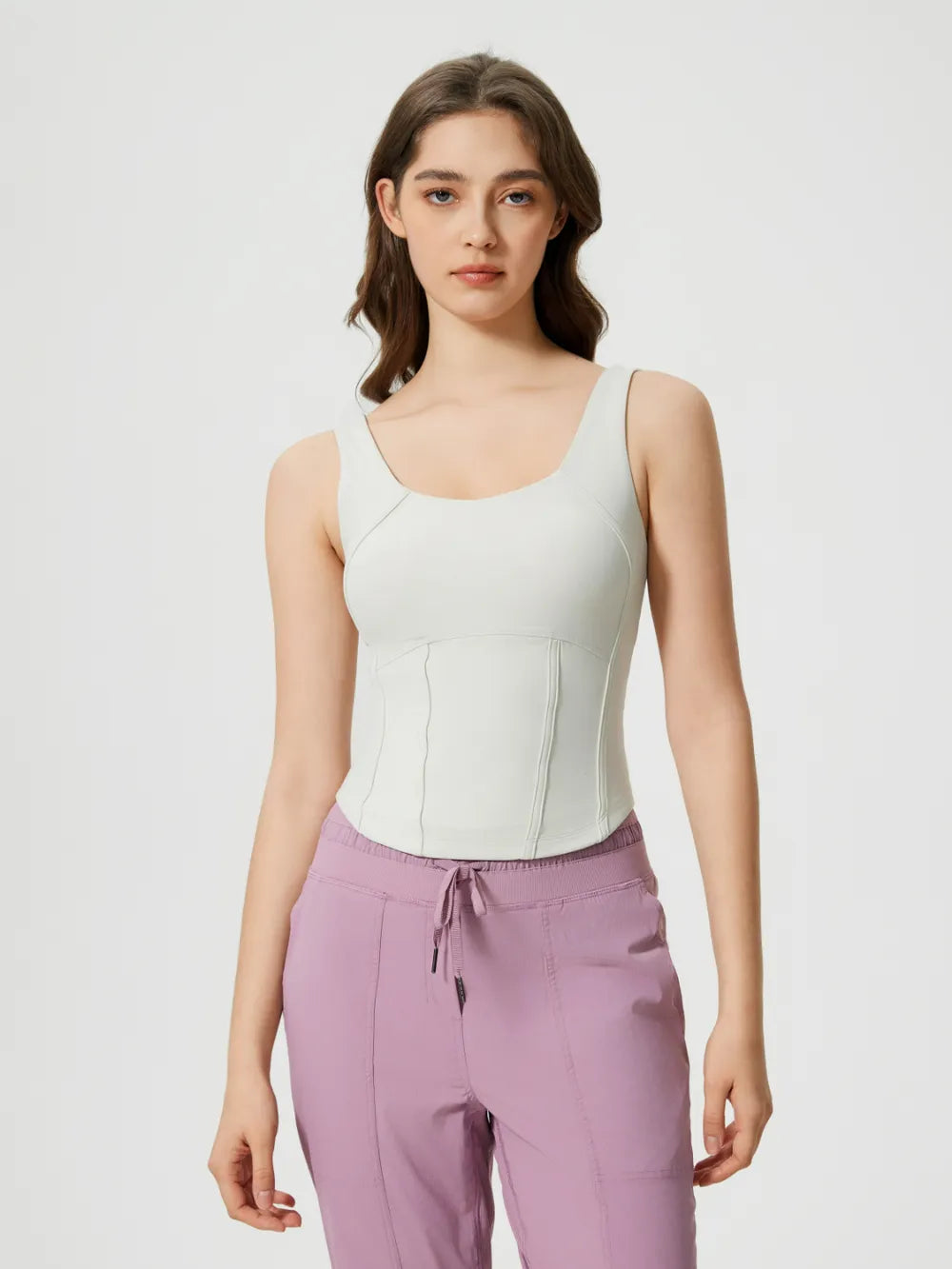 Round Neck Wide Strap Active Tank with Detachable Chest Pads