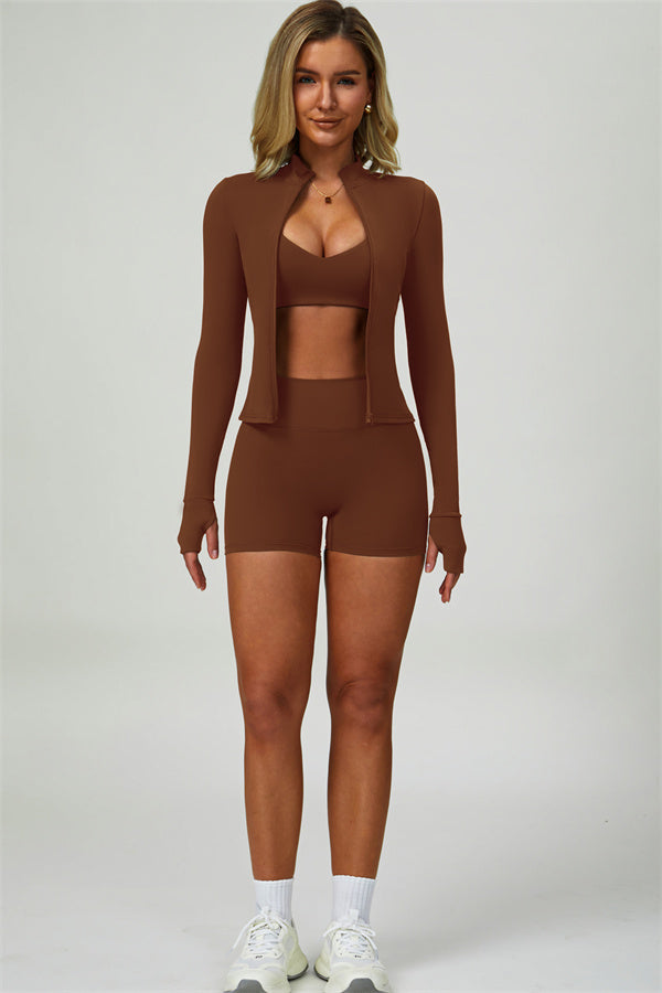 The Elixir Jacket Sports Bra Shorts 3-Piece Set