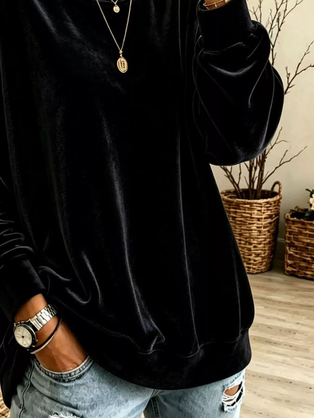 Full Size Solid Color Crew Neck Sweatshirt Plus Size