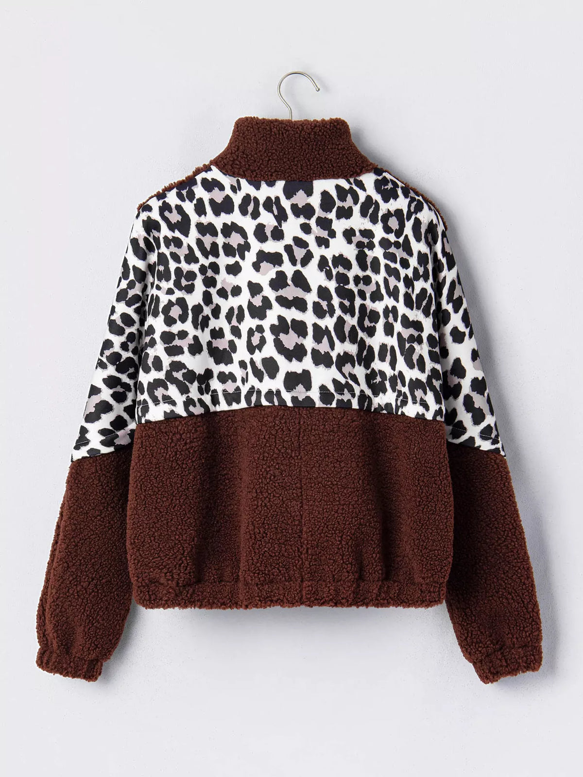 Leopard Patchwork Fleece Western Style Zip-up Collar Jacket