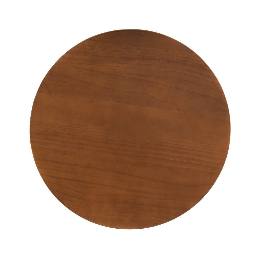 Flower Shaped Solid Pine Round Side Table with Artistic Petal Base - Walnut