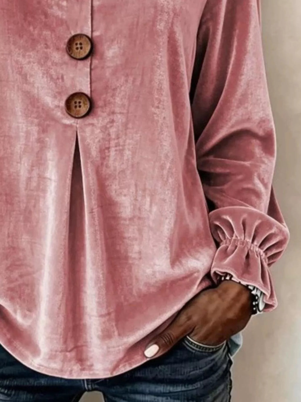 Velvet Flounce Sleeve Blouse