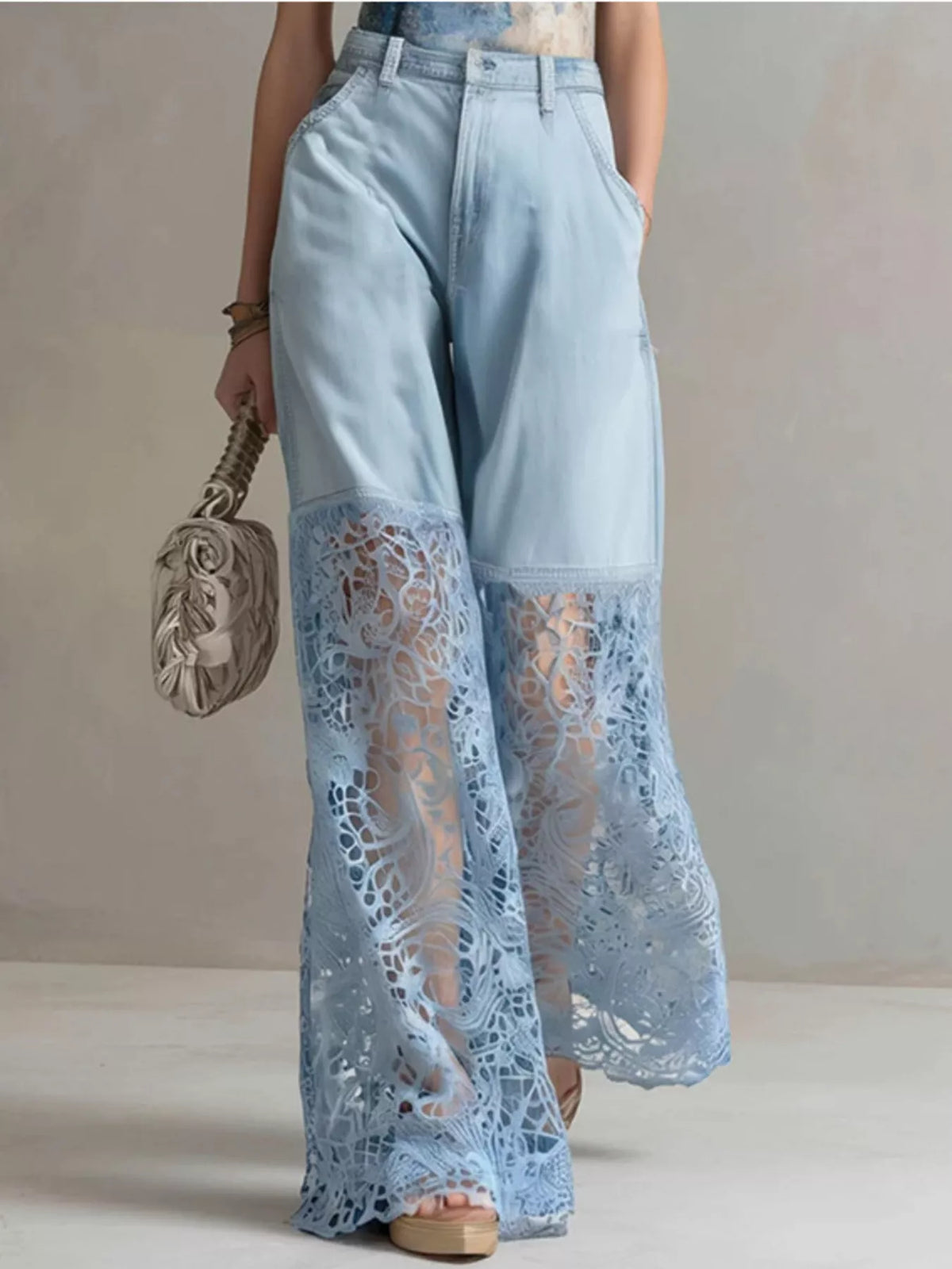 Lace Patchwork Wide Leg Jeans
