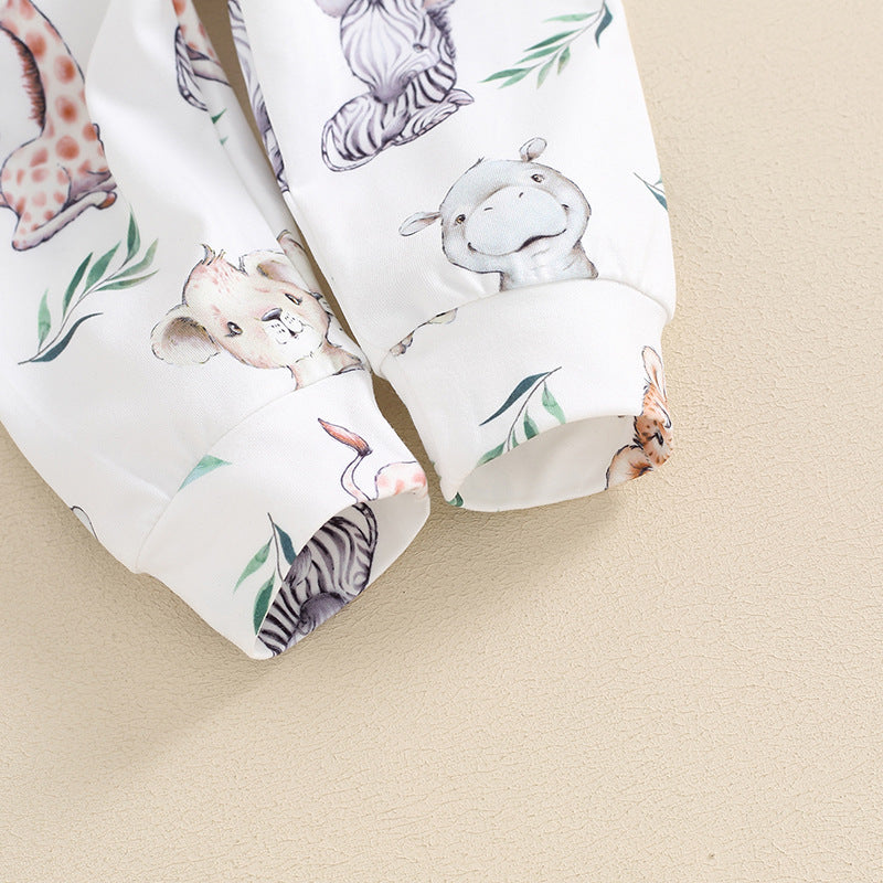 Letter-print Short-sleeve Romper Long Pants Hat And Headband Four-piece Set