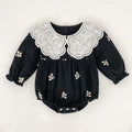 Girls Lace Romper With Long Sleeves And Embroidery