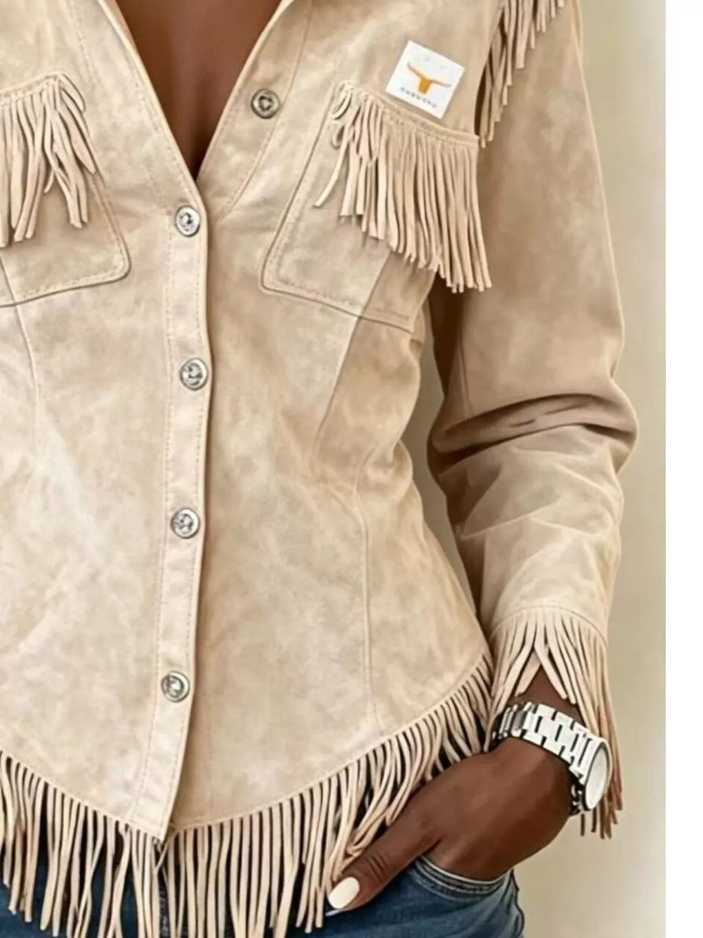 Full Size Fringed Snap Down Jacket Plus Size