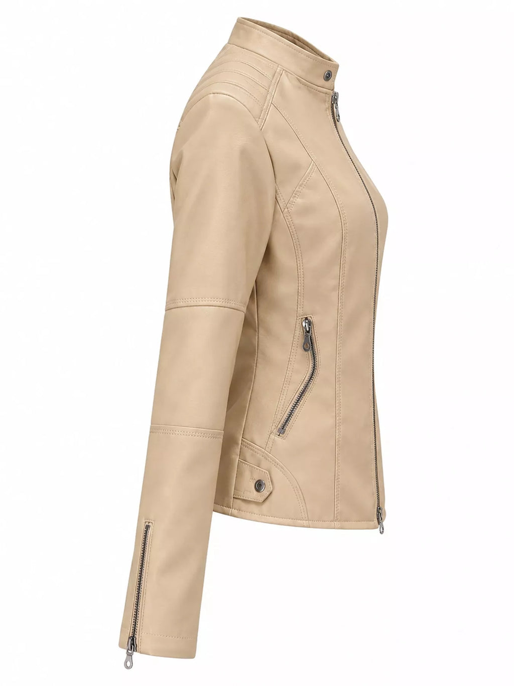 Full Size Slim Fit Faux Leather Moto Jacket Plus Size