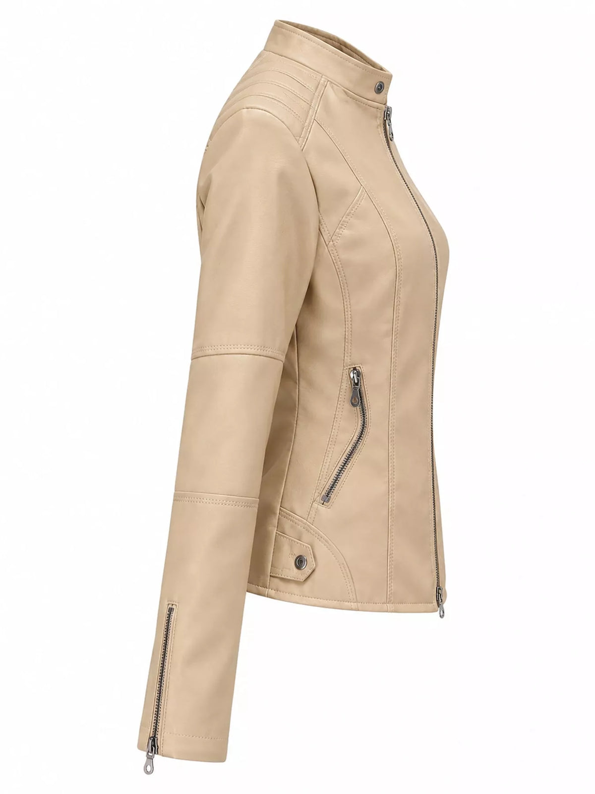 Full Size Slim Fit Faux Leather Moto Jacket Plus Size