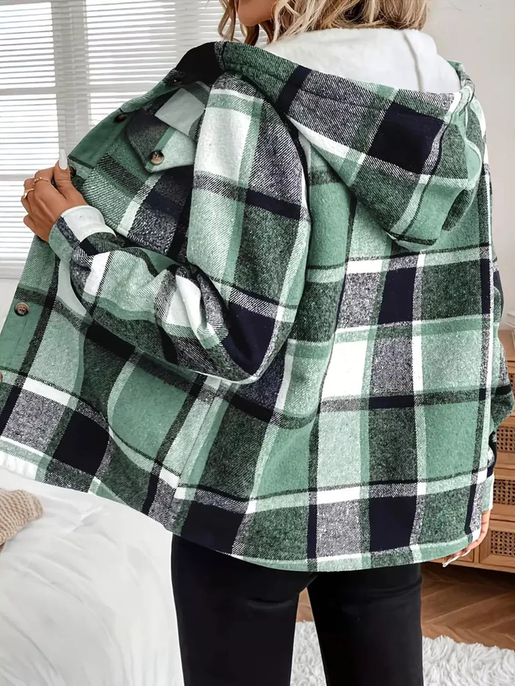 Fleece-Lined Plaid Button Up Shacket