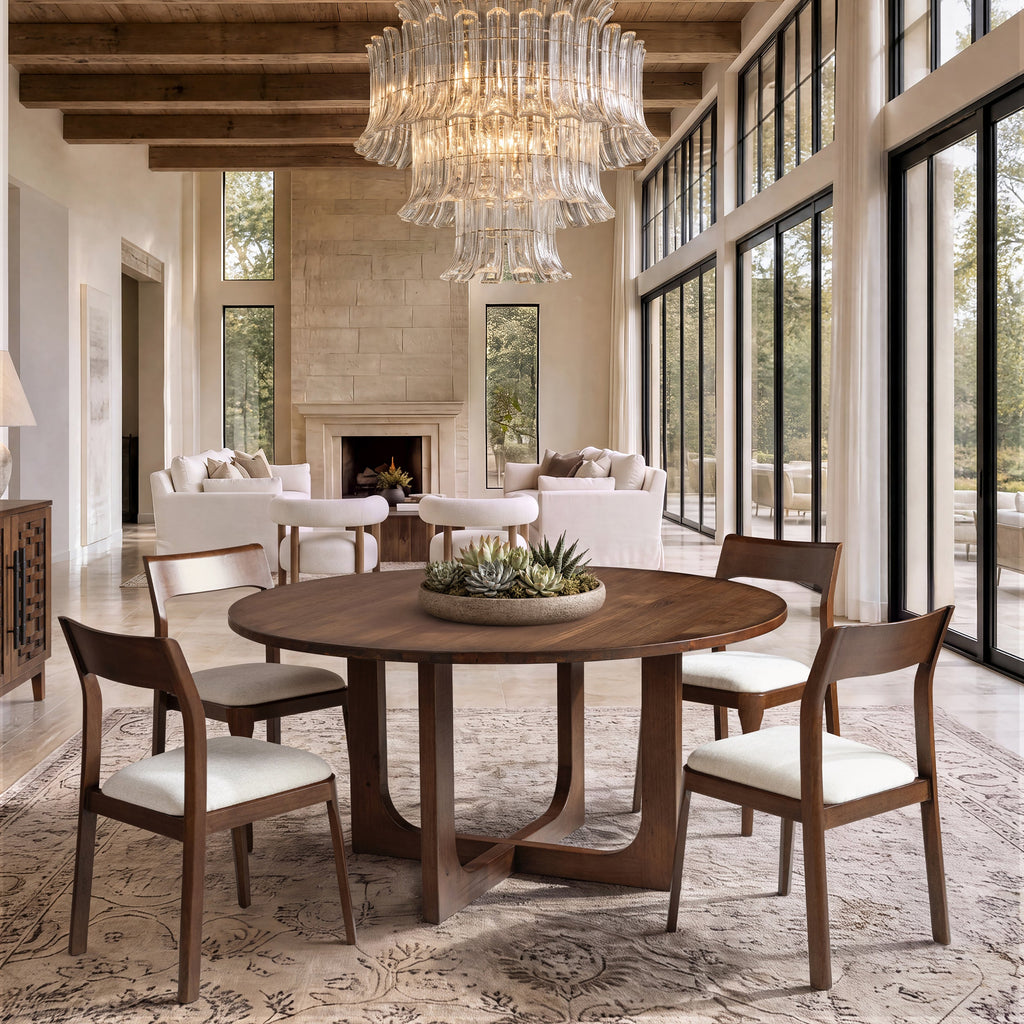 Reclaimed Pine Modern Round Dining Table with Intersecting Base - 60 Inch