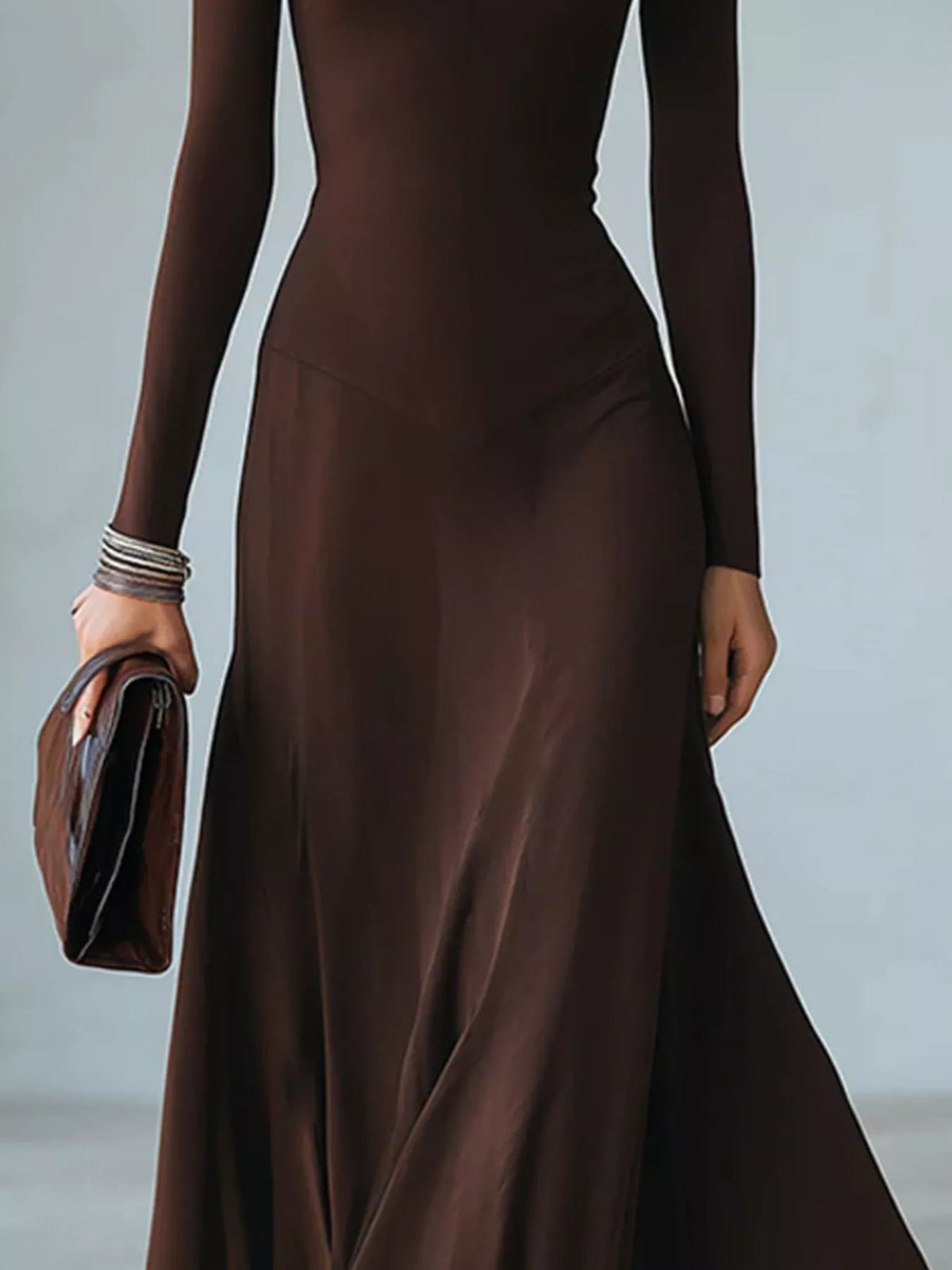 Full Size Mock Neck Cut-Out Long Sleeve Midi Dress Plus Size