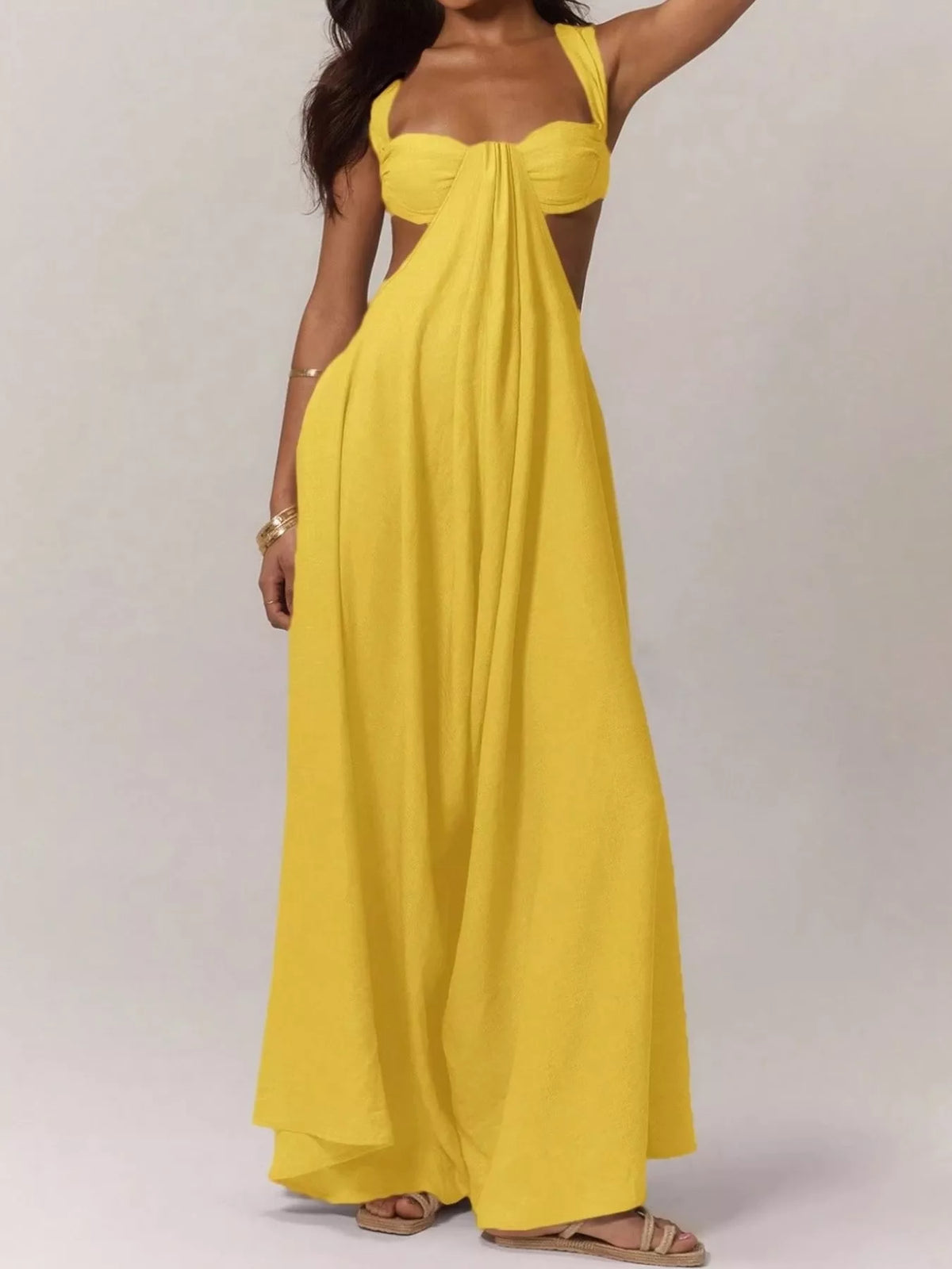 Backless Wide-Leg Jumpsuit with Cut-out Detail