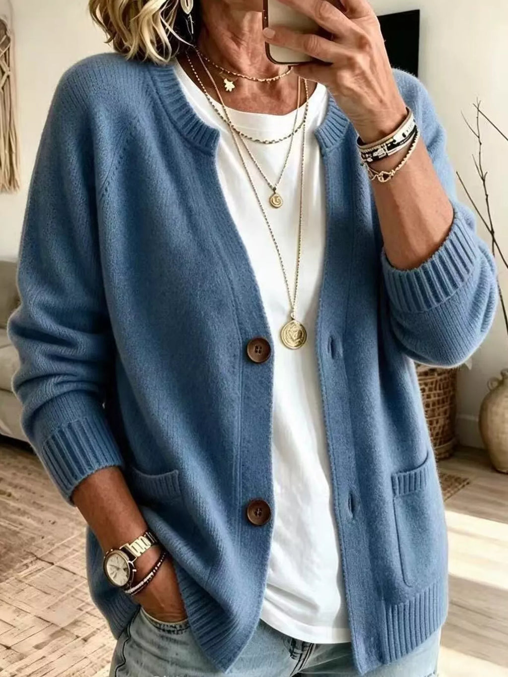 Full Size Button-Down Knit Cardigan Plus Size