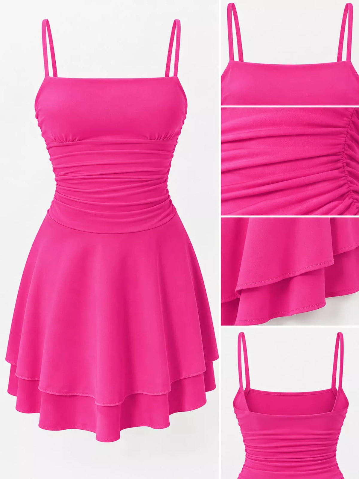 Ruched Spaghetti Strap Layered Mini Dress