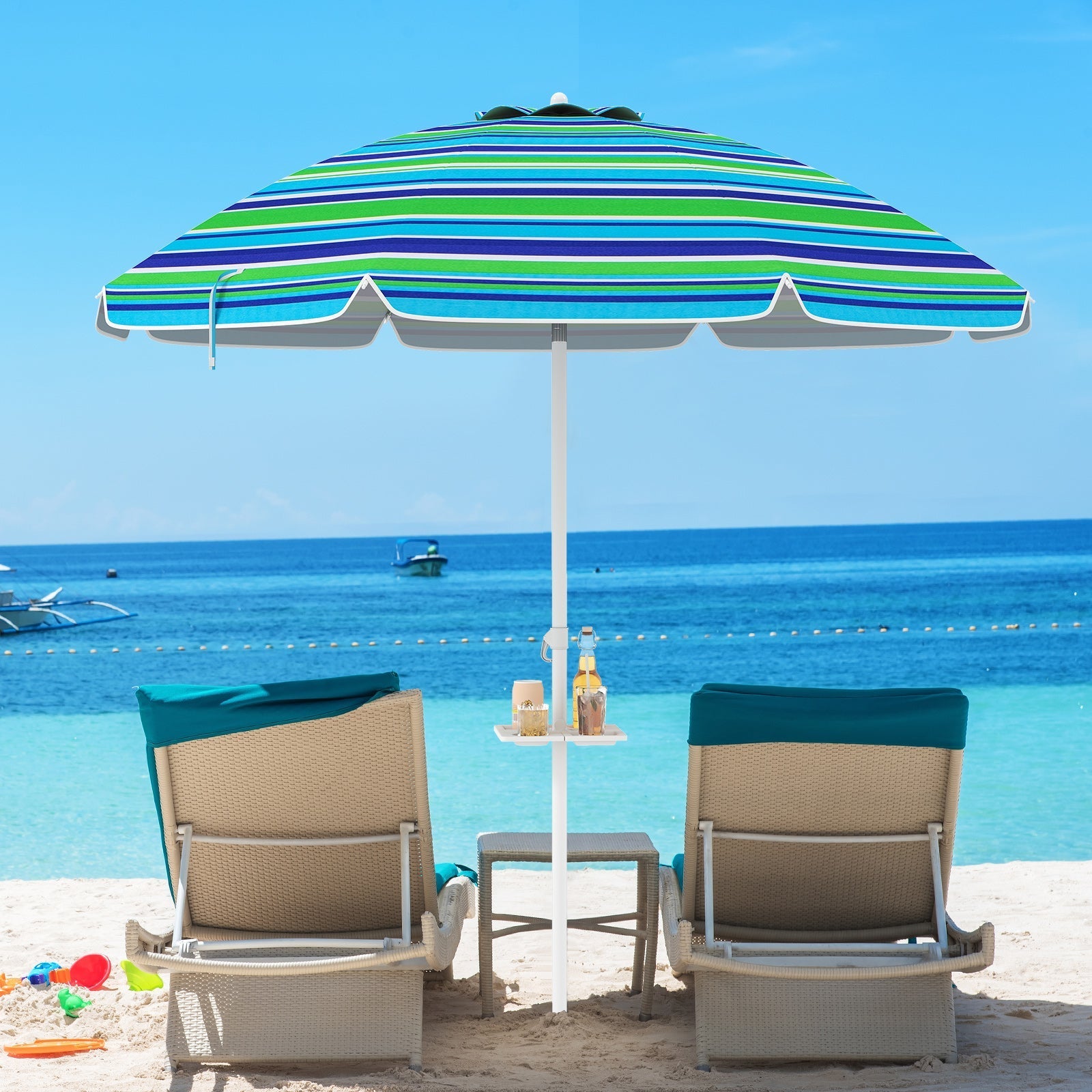 7.2 Feet Portable Outdoor Beach Umbrella with Sand Anchor and Tilt Mechanism