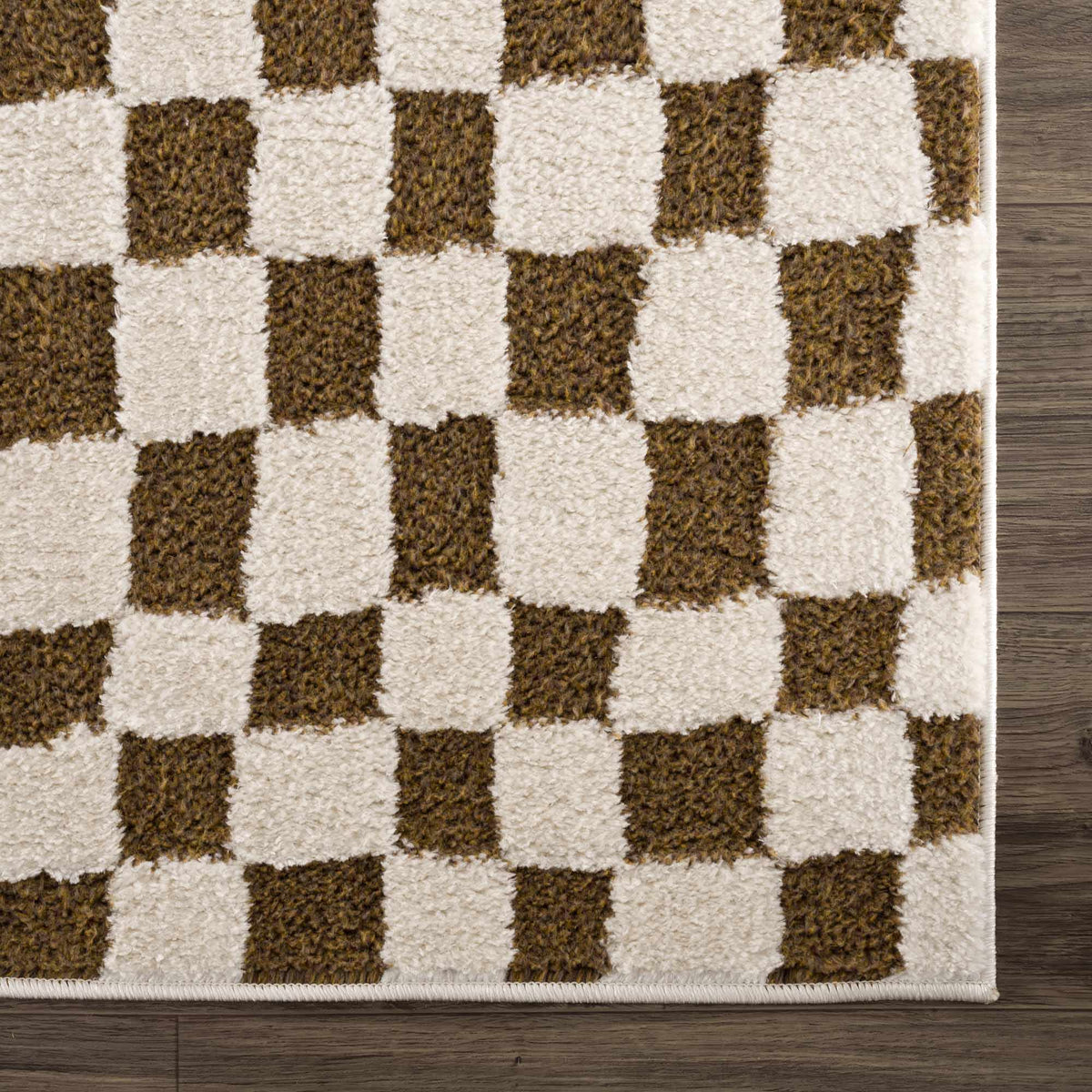 Lajos Brown Checkered Shag Rug - Clearance
