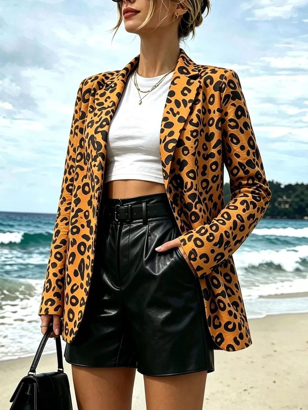 Leopard Print Long Sleeve Blazer