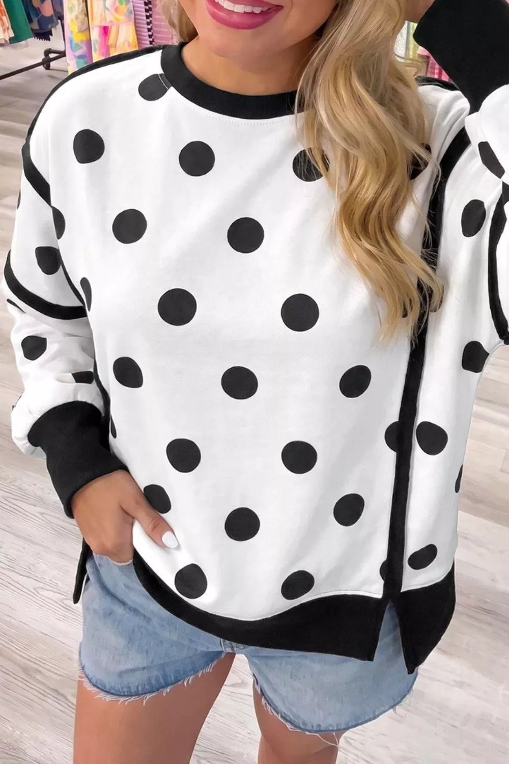 Polka Dot Crew Neck Sweatshirt