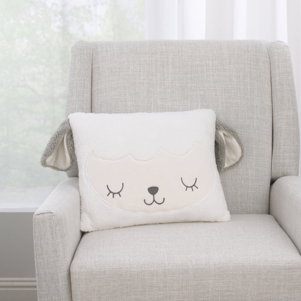 White and Grey Soft Sherpa Lamb Shaped Decorative Pillow with 3D Ears