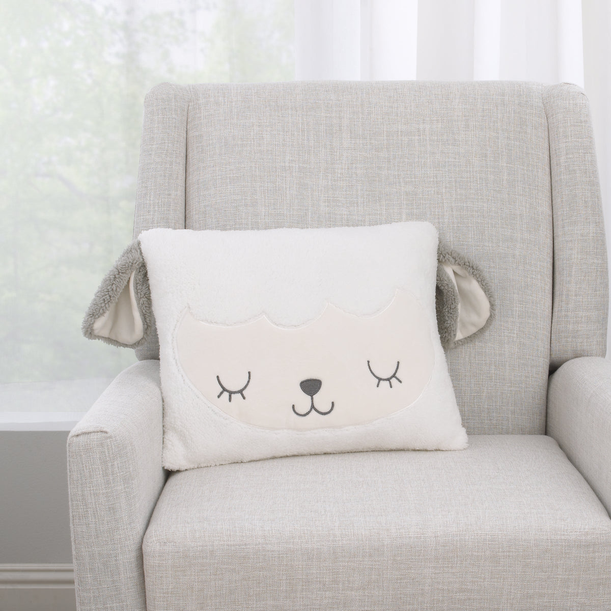 White and Grey Soft Sherpa Lamb Shaped Decorative Pillow with 3D Ears