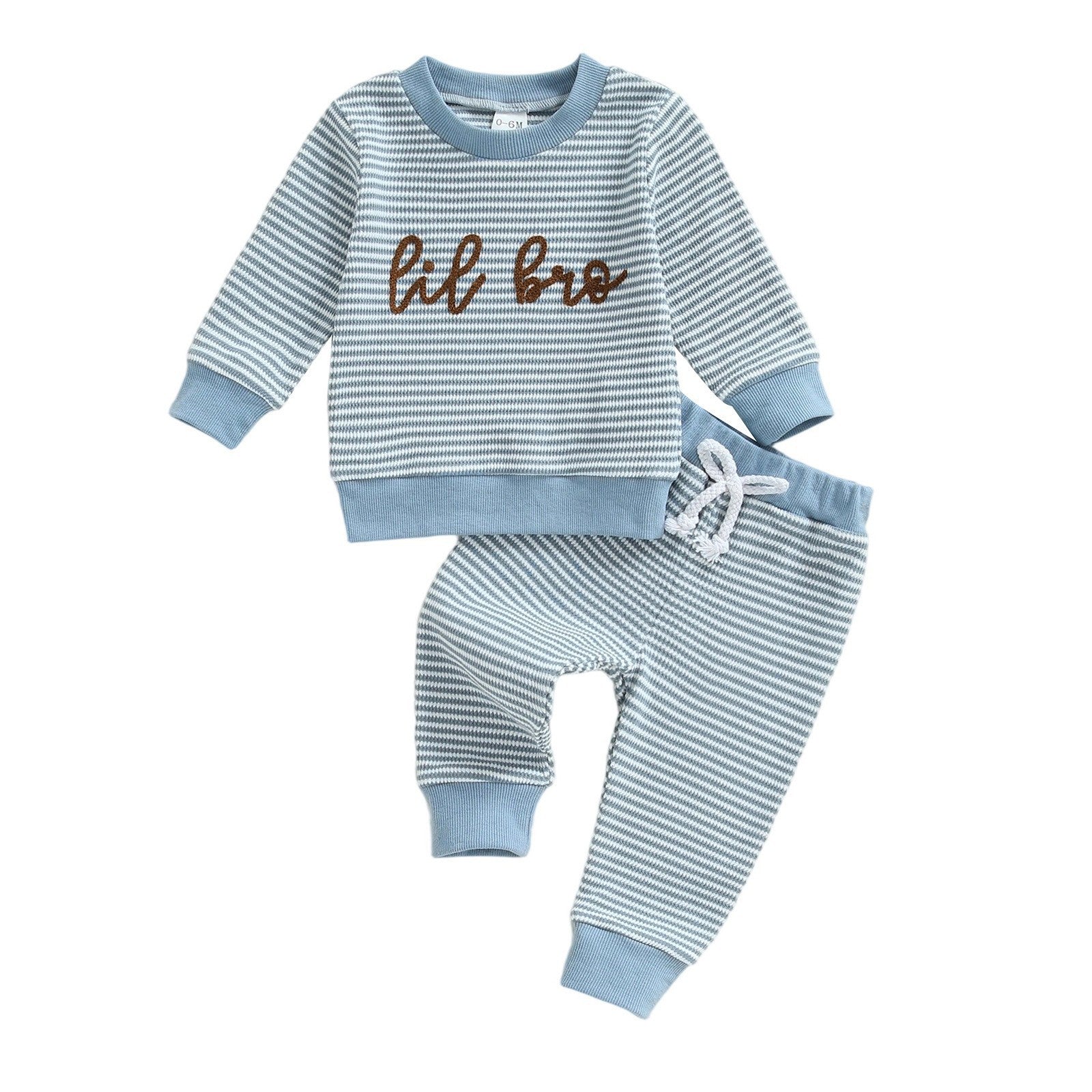 Letter-embroidered Long-sleeve Striped Top And Pants Two-piece Set