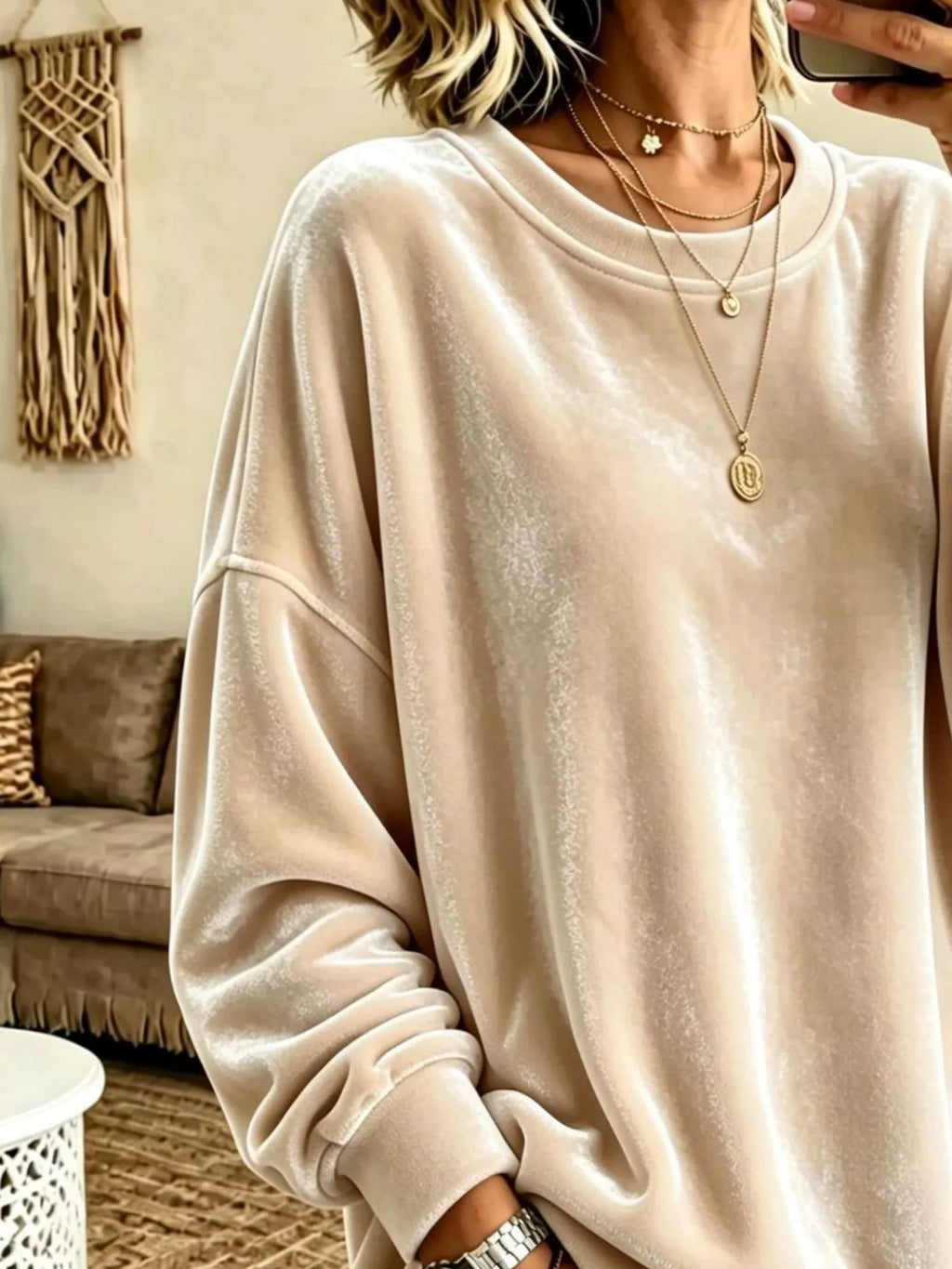 Full Size Solid Color Crew Neck Sweatshirt Plus Size